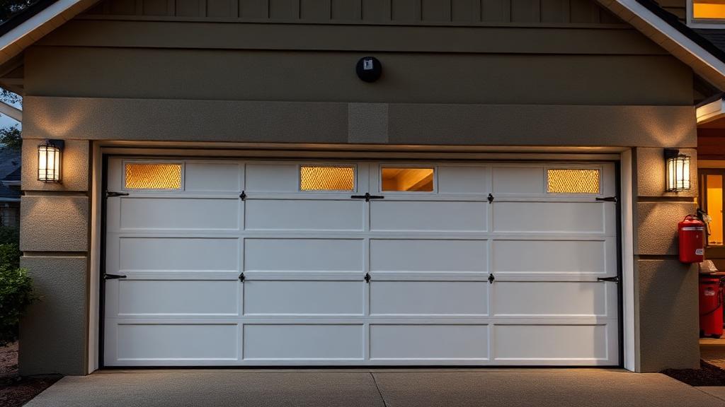 Fire-rated garage door installation showing safety features and compliance elements